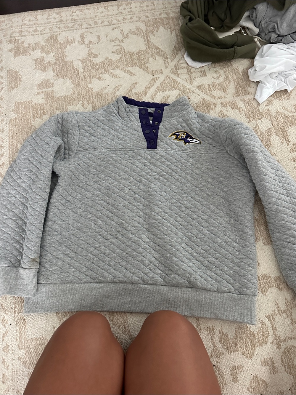 Ravens Quilted Gray Pullover with Purple Trim - Team Apparel